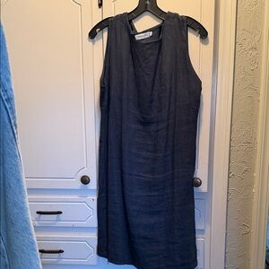 Elegant Navy Sleeveless Italian Linen Dress with side zip